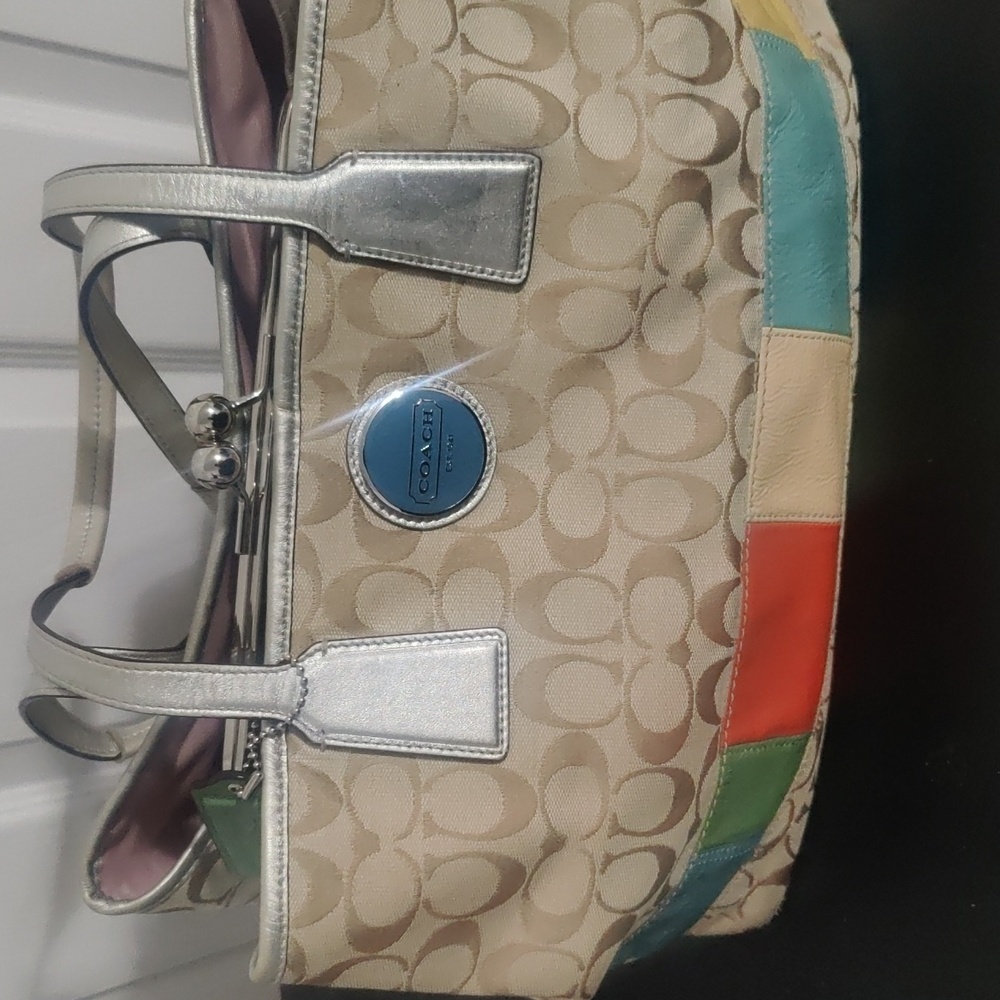 Coach Signature Stripe Frame Carryall w/ Kisslock  Vintage Classic